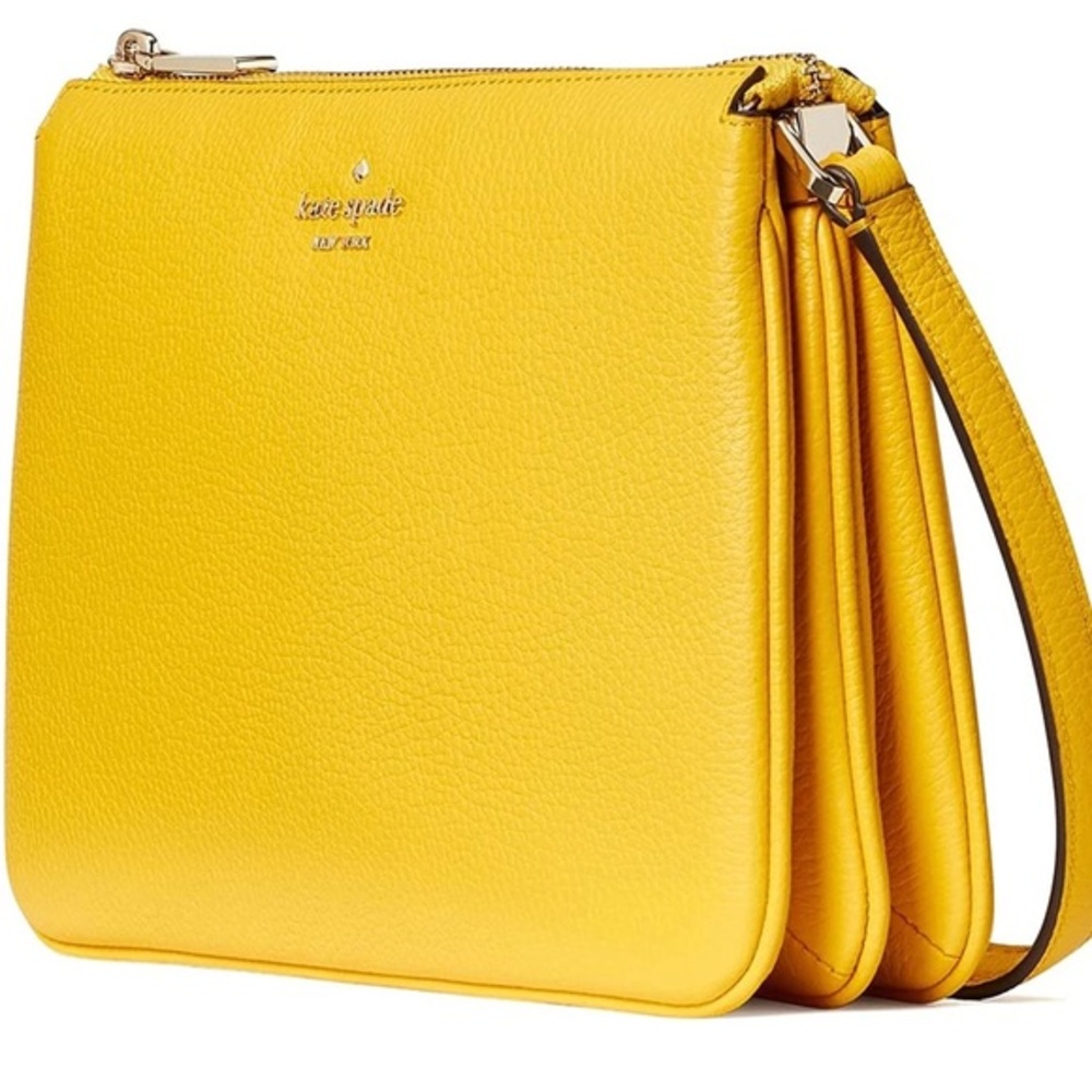 Kate Spade Leila Yellow/Mustard Soft Pebbled leather Triple Gusset Cross…
